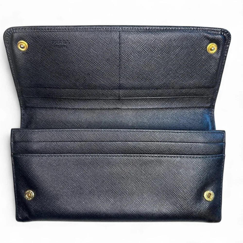 Prada Women's Long Saffiano Black Leather Bifold Ribbon Wallet - Picture 3 of 16